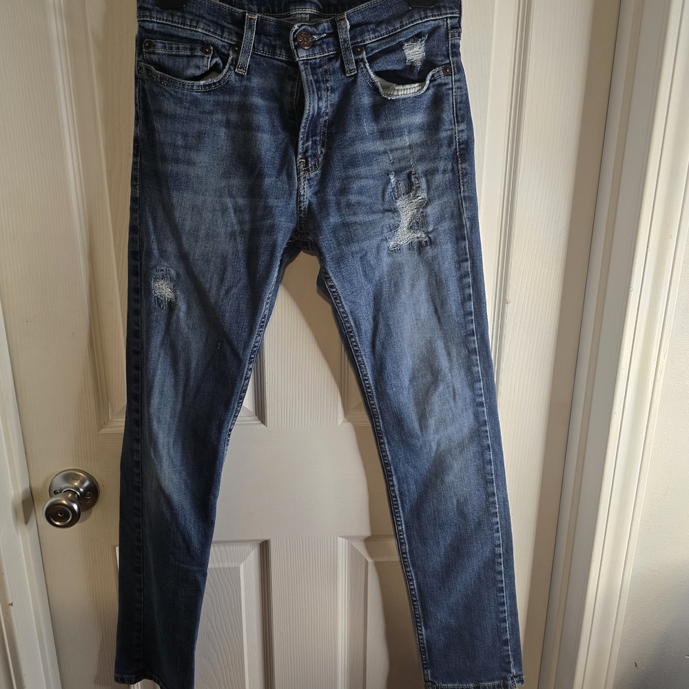 Hollister Men's Slim Fit Distressed Blue Jeans